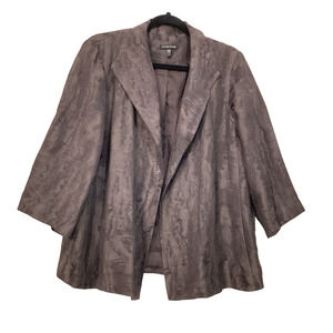 Eileen Fisher Short Jacket Womens Size M Jacquard print Silk Lining Open Brown